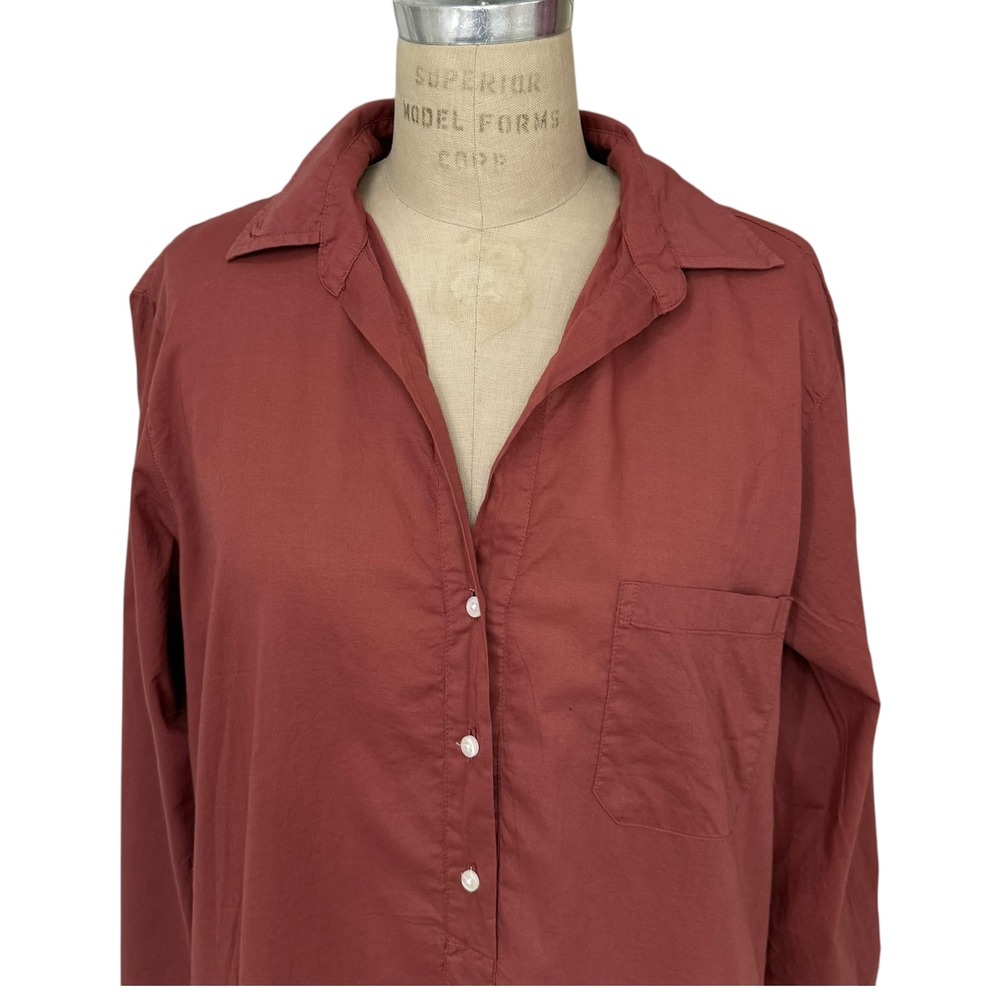 Grayson Shirt Dress Womens Large (4) Dusty Red Cotton Tiered Buttons Drop Waist - Picture 3 of 8